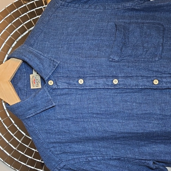 Faherty Indigo Basketweave Short Sleeve Palma Linen Button Front Shirt NWOT - Picture 5 of 15